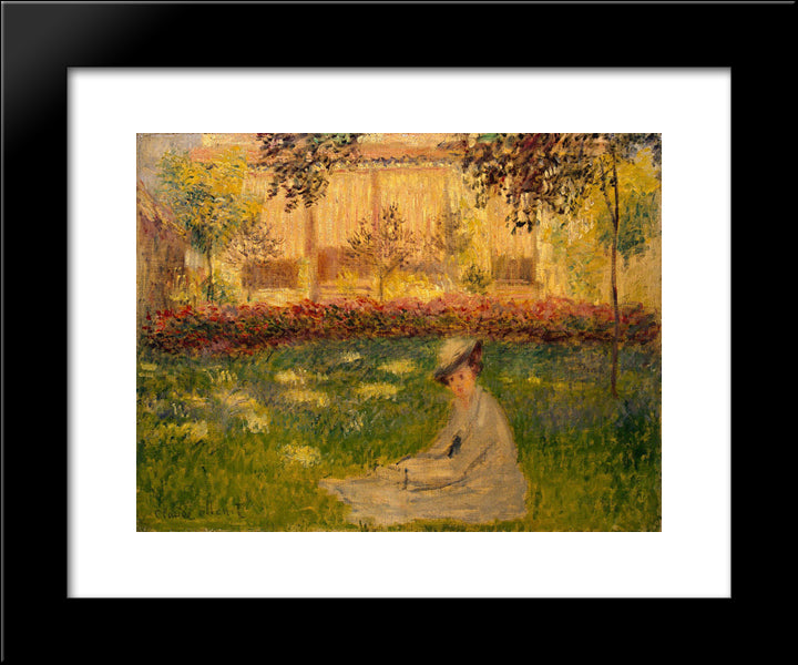Woman In A Garden 20x24 Black Modern Wood Framed Art Print Poster by Monet, Claude