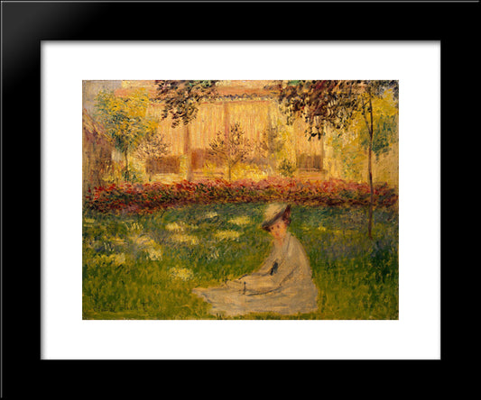 Woman In A Garden 20x24 Black Modern Wood Framed Art Print Poster by Monet, Claude