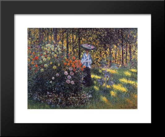 Woman With A Parasol In The Garden In Argenteuil 20x24 Black Modern Wood Framed Art Print Poster by Monet, Claude