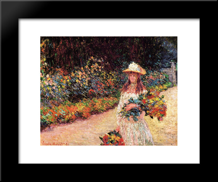 Young Girl In The Garden At Giverny 20x24 Black Modern Wood Framed Art Print Poster by Monet, Claude