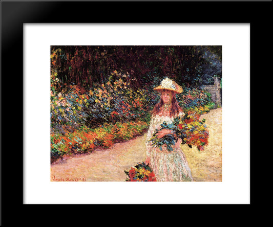 Young Girl In The Garden At Giverny 20x24 Black Modern Wood Framed Art Print Poster by Monet, Claude
