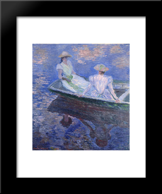 Young Girls In A Row Boat 20x24 Black Modern Wood Framed Art Print Poster by Monet, Claude