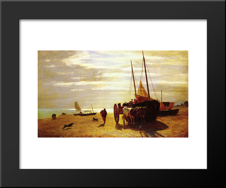 Beach At Trouville 20x24 Black Modern Wood Framed Art Print Poster by Troyon, Constant