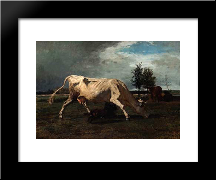 Cow Chased By A Dog 20x24 Black Modern Wood Framed Art Print Poster by Troyon, Constant