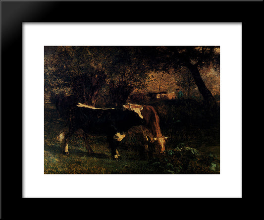 Cows At The Watering 20x24 Black Modern Wood Framed Art Print Poster by Troyon, Constant