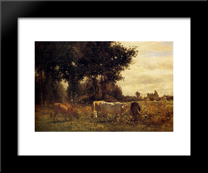 Cows Grazing 20x24 Black Modern Wood Framed Art Print Poster by Troyon, Constant