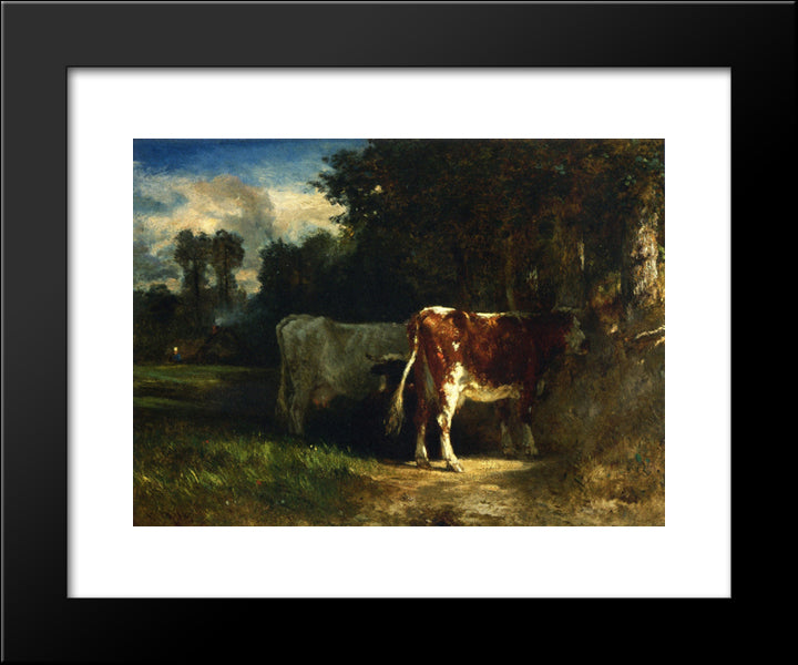 Cows In A Landscape 20x24 Black Modern Wood Framed Art Print Poster by Troyon, Constant