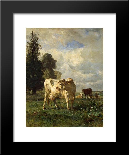 Cows In The Field 20x24 Black Modern Wood Framed Art Print Poster by Troyon, Constant