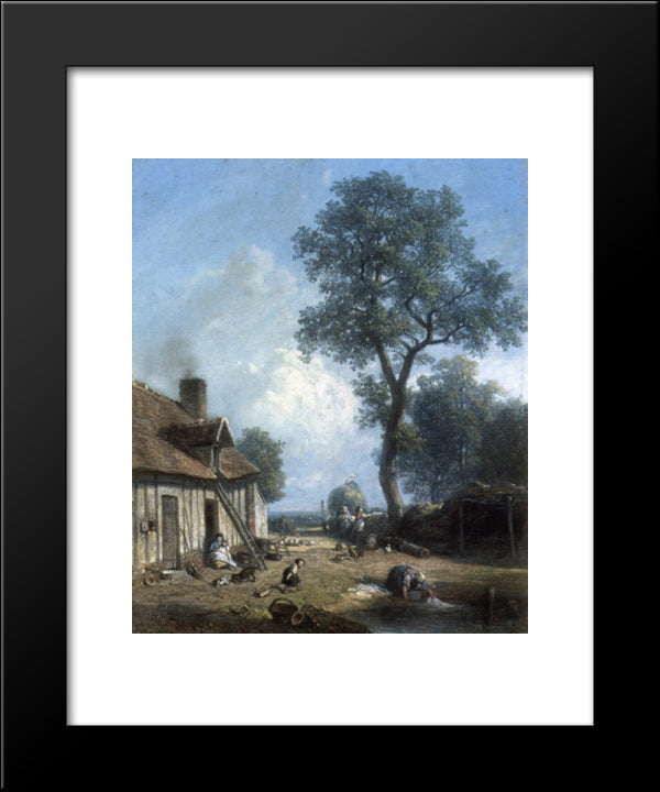 Figures In A Farmyard 20x24 Black Modern Wood Framed Art Print Poster by Troyon, Constant