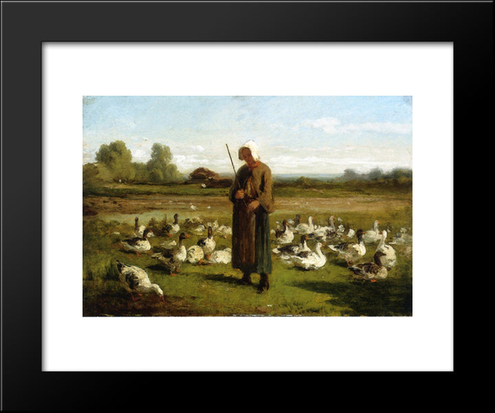Goose Girl 20x24 Black Modern Wood Framed Art Print Poster by Troyon, Constant