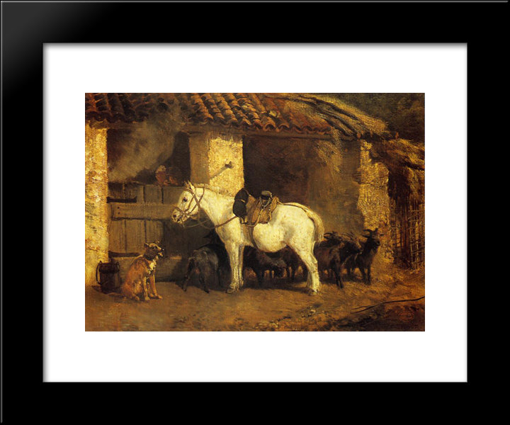 Outside The Stable 20x24 Black Modern Wood Framed Art Print Poster by Troyon, Constant