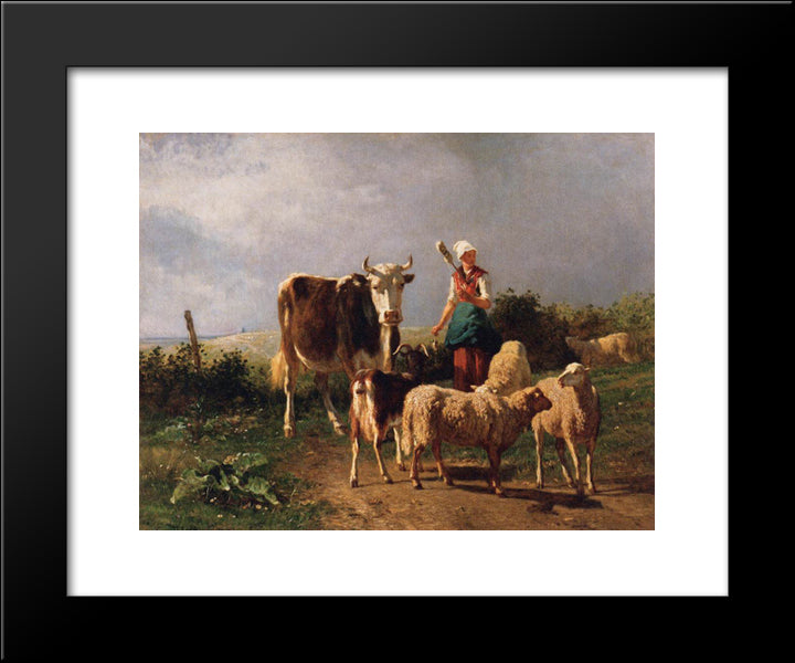 Return Of The Herd 20x24 Black Modern Wood Framed Art Print Poster by Troyon, Constant