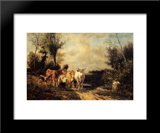 Returning From Pasture 20x24 Black Modern Wood Framed Art Print Poster by Troyon, Constant