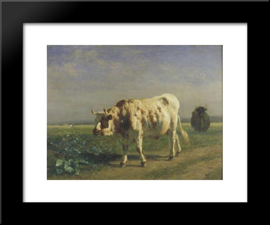 The White Bull 20x24 Black Modern Wood Framed Art Print Poster by Troyon, Constant