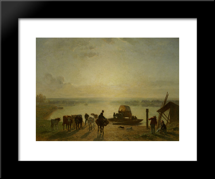 Unloading The Ferry 20x24 Black Modern Wood Framed Art Print Poster by Troyon, Constant