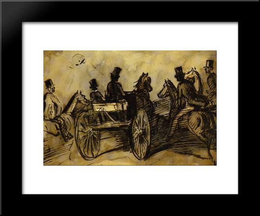 Carriage And Three Gentlemen On Horses 20x24 Black Modern Wood Framed Art Print Poster by Guys, Constantin