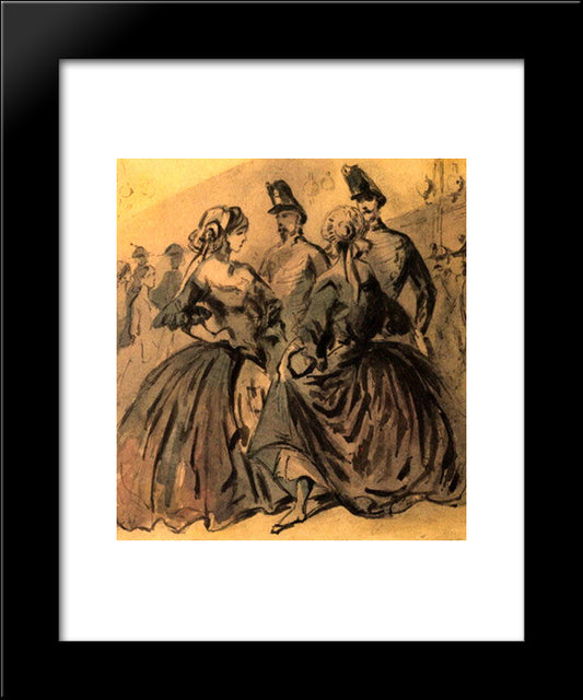 Deux Grisettes Et Deux Soldats 20x24 Black Modern Wood Framed Art Print Poster by Guys, Constantin