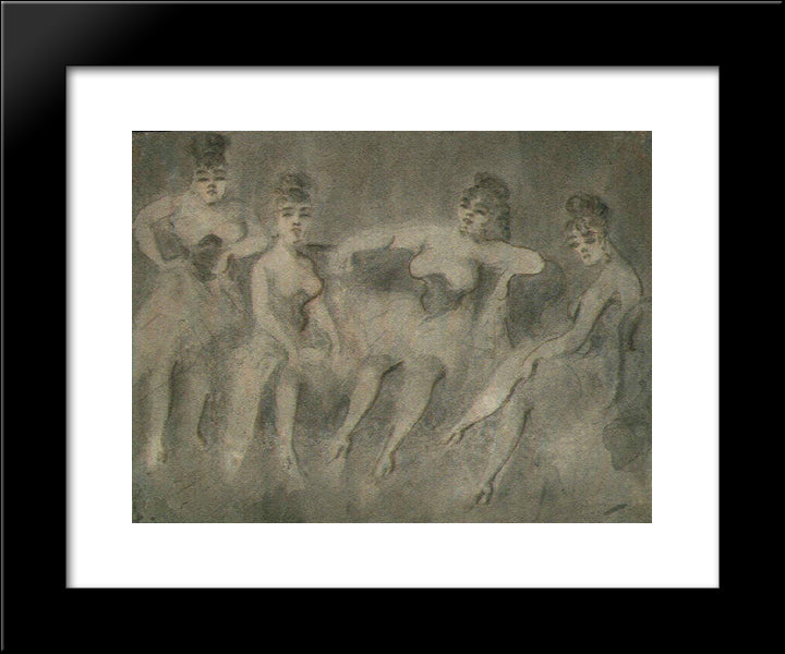 Four Women On A Sofa 20x24 Black Modern Wood Framed Art Print Poster by Guys, Constantin
