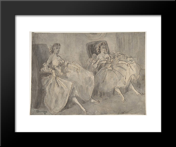 Two Seated Women 20x24 Black Modern Wood Framed Art Print Poster by Guys, Constantin