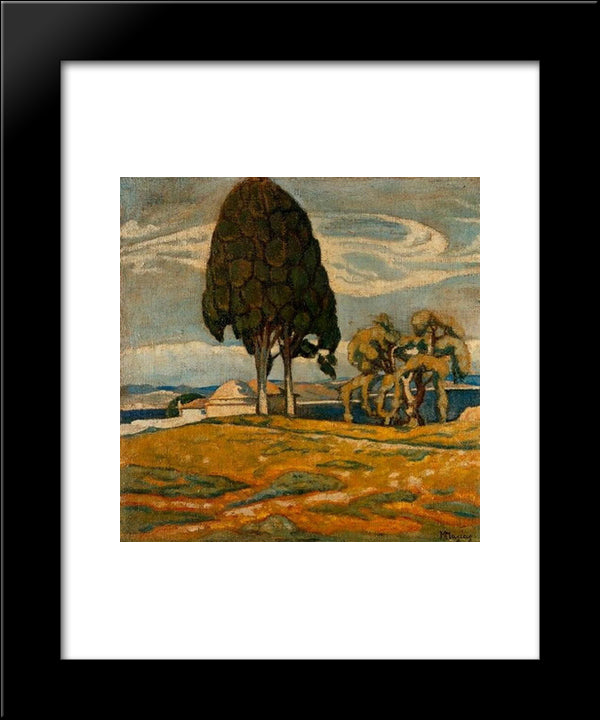 Chapel With Tree 20x24 Black Modern Wood Framed Art Print Poster by Maleas, Constantine