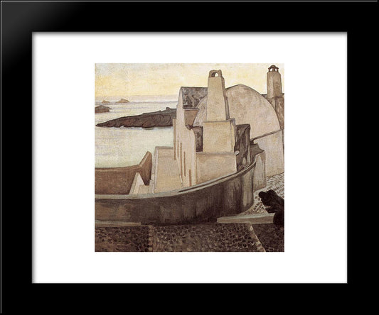 House At Santorini 20x24 Black Modern Wood Framed Art Print Poster by Maleas, Constantine