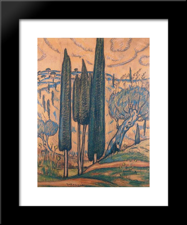 Landscape With Cypresses 20x24 Black Modern Wood Framed Art Print Poster by Maleas, Constantine