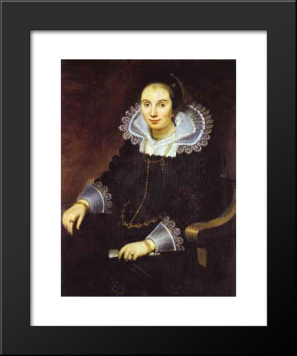 Portrait Of A Lady With A Fan 20x24 Black Modern Wood Framed Art Print Poster by Vos, Cornelis de