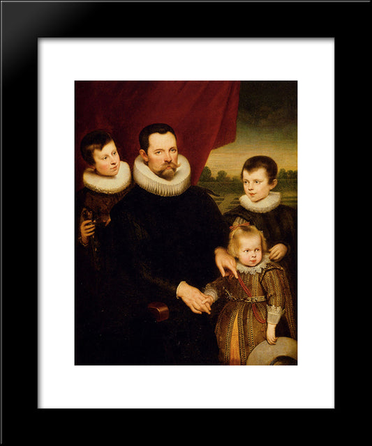 Portrait Of A Nobleman And Three Children 20x24 Black Modern Wood Framed Art Print Poster by Vos, Cornelis de