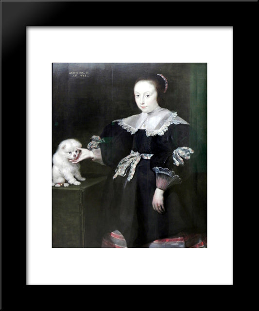Portrait Of An Eleven Year Old Girl With A Dog, Dressed In Spanish Fashion 20x24 Black Modern Wood Framed Art Print Poster by Vos, Cornelis de