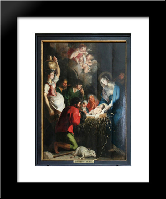 The Birth Of Jesus 20x24 Black Modern Wood Framed Art Print Poster by Vos, Cornelis de
