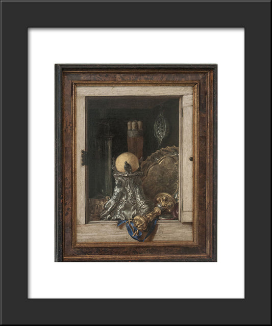 Silverware In An Open Cabinet 20x24 Black Modern Wood Framed Art Print Poster by Gysbrechts, Cornelis Norbertus