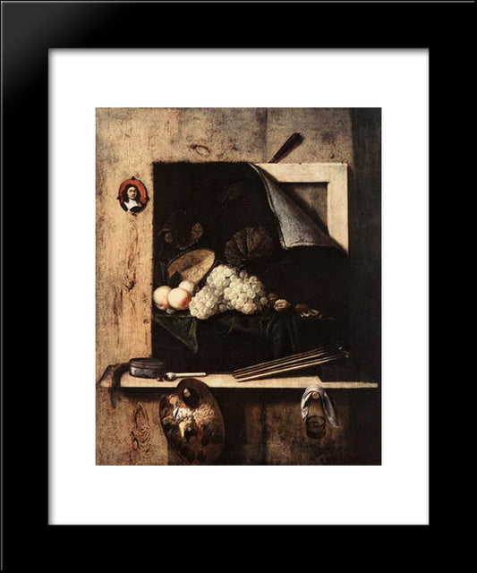 Still-Life With Self-Portrait 20x24 Black Modern Wood Framed Art Print Poster by Gysbrechts, Cornelis Norbertus
