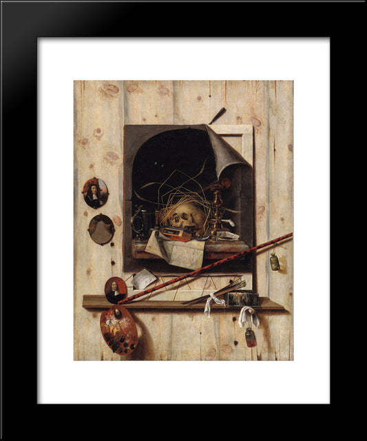 Trompe L'Oeil With Studio Wall And Vanitas Still Life 20x24 Black Modern Wood Framed Art Print Poster by Gysbrechts, Cornelis Norbertus