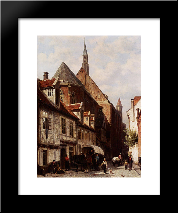 A Busy Street In Bremen With The Saint Johann Church In The Background 20x24 Black Modern Wood Framed Art Print Poster by Springer, Cornelis