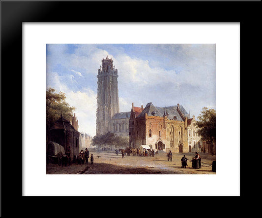 A Cathedral On A Townsquare In Summer 20x24 Black Modern Wood Framed Art Print Poster by Springer, Cornelis