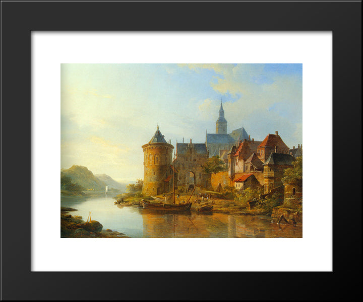 A View Of A Town Along The Rhine 20x24 Black Modern Wood Framed Art Print Poster by Springer, Cornelis