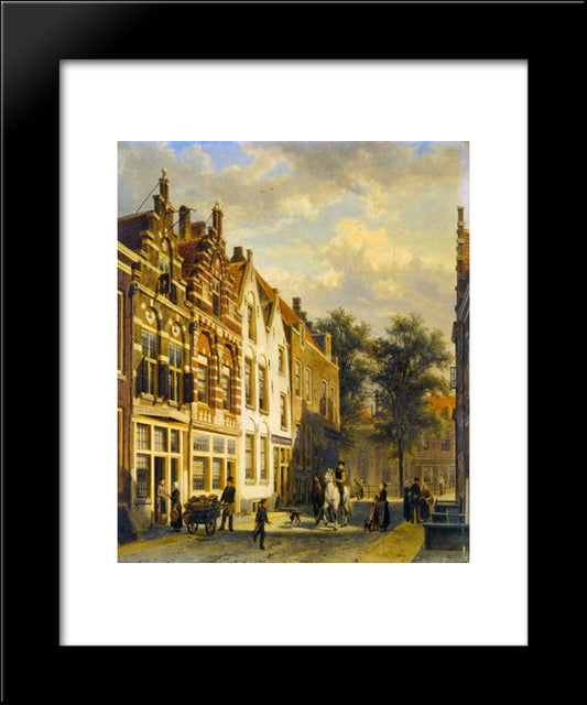 Figures In The Sunlit Streets Of A Dutch Town 20x24 Black Modern Wood Framed Art Print Poster by Springer, Cornelis