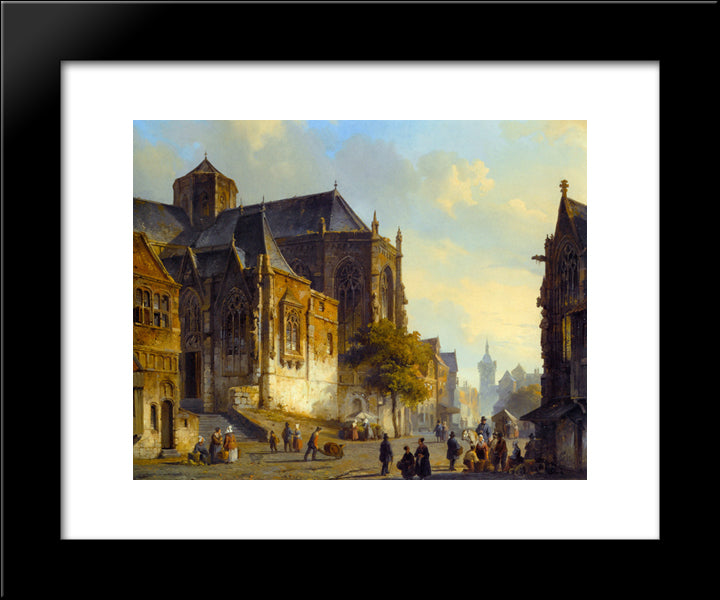 Figures On A Market Square In A Dutch Town 20x24 Black Modern Wood Framed Art Print Poster by Springer, Cornelis
