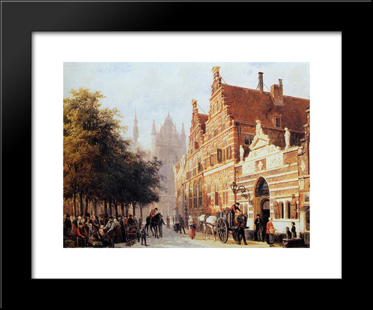 Kerkegracht En Weeshuis In Leiden 20x24 Black Modern Wood Framed Art Print Poster by Springer, Cornelis