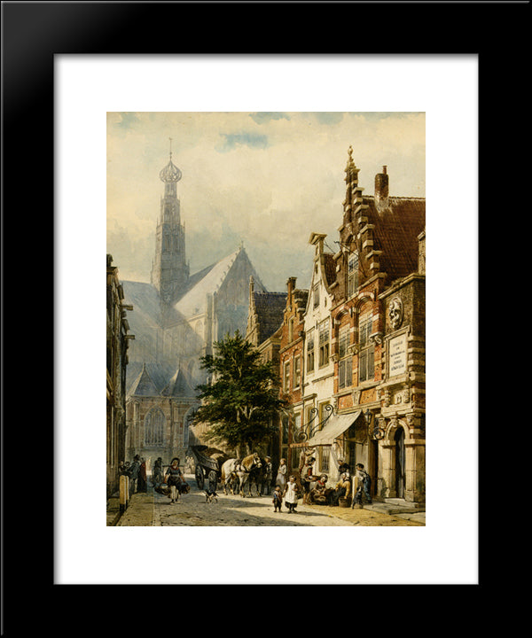 Many Figures In The Streets Of Haarlem 20x24 Black Modern Wood Framed Art Print Poster by Springer, Cornelis