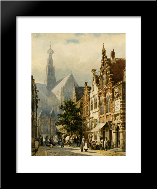 Many Figures In The Streets Of Haarlem 20x24 Black Modern Wood Framed Art Print Poster by Springer, Cornelis