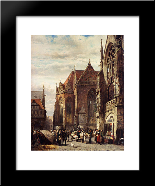 Many Figures On The Market Square In Front Of The Martinikirche, Braunschweig 20x24 Black Modern Wood Framed Art Print Poster by Springer, Cornelis