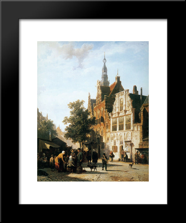 Marketview With Cityhall Woerden 20x24 Black Modern Wood Framed Art Print Poster by Springer, Cornelis