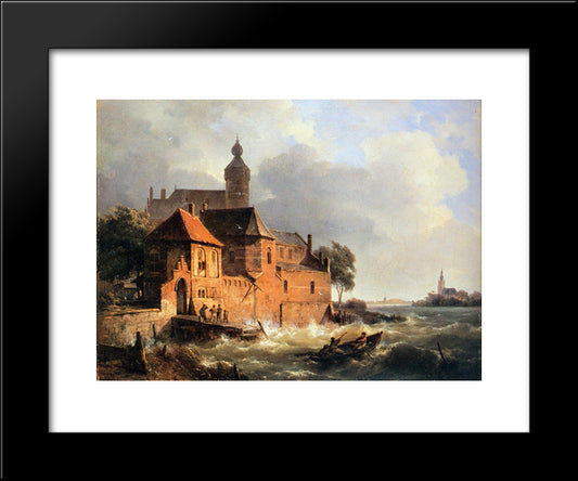 Men In Boat At Choppy Sea 20x24 Black Modern Wood Framed Art Print Poster by Springer, Cornelis