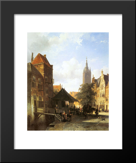 Springer Cornelis Figures In A Street In Delft 20x24 Black Modern Wood Framed Art Print Poster by Springer, Cornelis