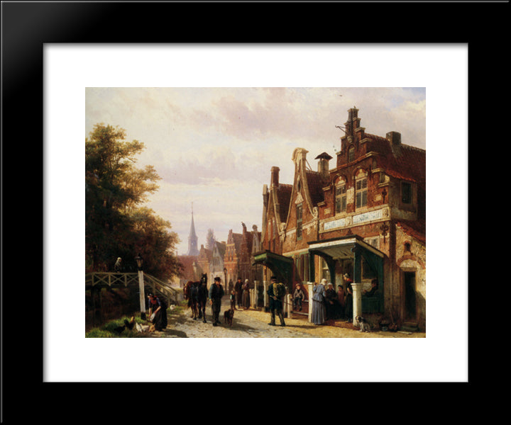 Street Scene With Figures 20x24 Black Modern Wood Framed Art Print Poster by Springer, Cornelis