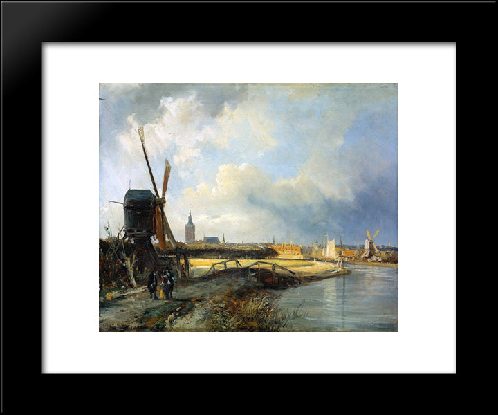 Study For View On Den Haag 20x24 Black Modern Wood Framed Art Print Poster by Springer, Cornelis