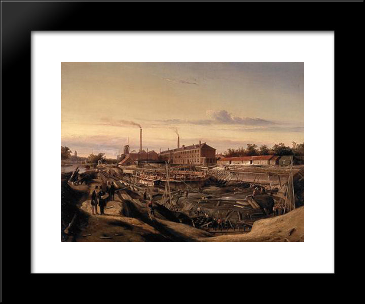 The Construction Of Two Gasholders For The Hollandsche Gazfabriek On The Schans 20x24 Black Modern Wood Framed Art Print Poster by Springer, Cornelis