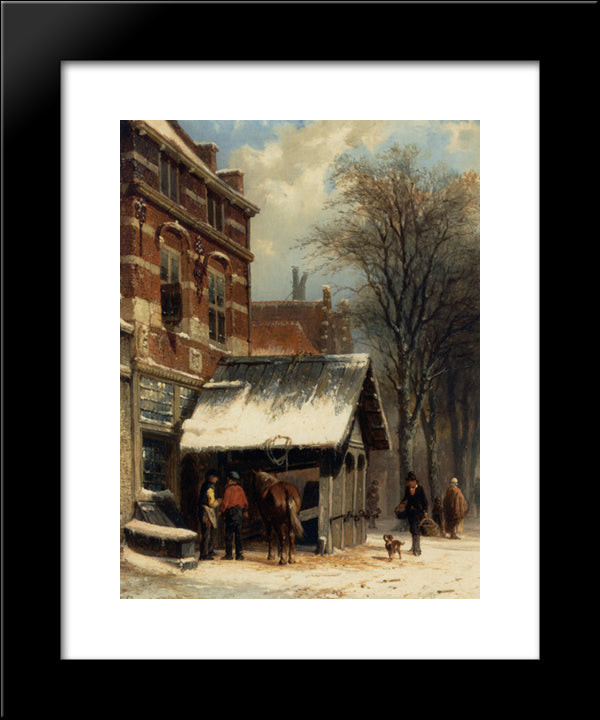 The Smithy Of Culemborg In The Winter 20x24 Black Modern Wood Framed Art Print Poster by Springer, Cornelis