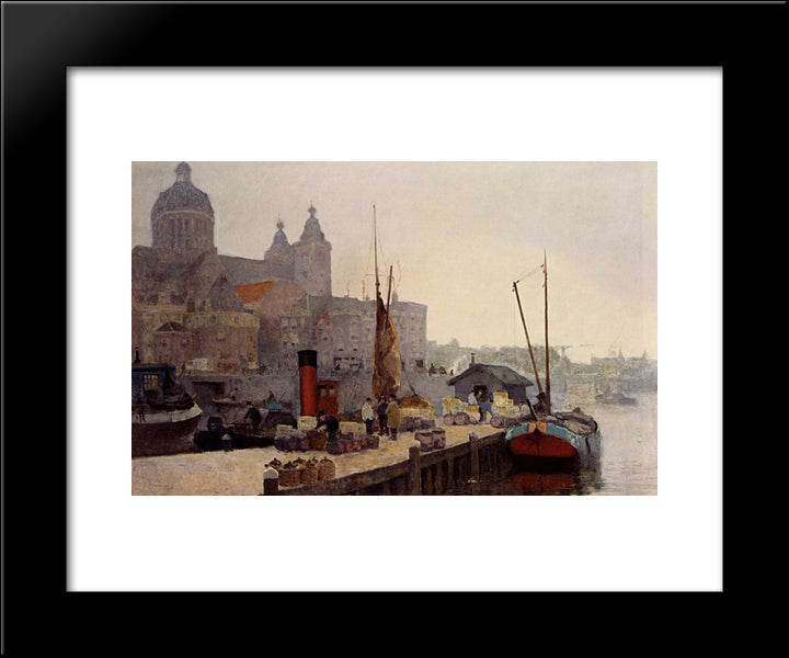 A View Of Amsterdam With The St. Nicolaas Church 20x24 Black Modern Wood Framed Art Print Poster by Vreedenburgh, Cornelis
